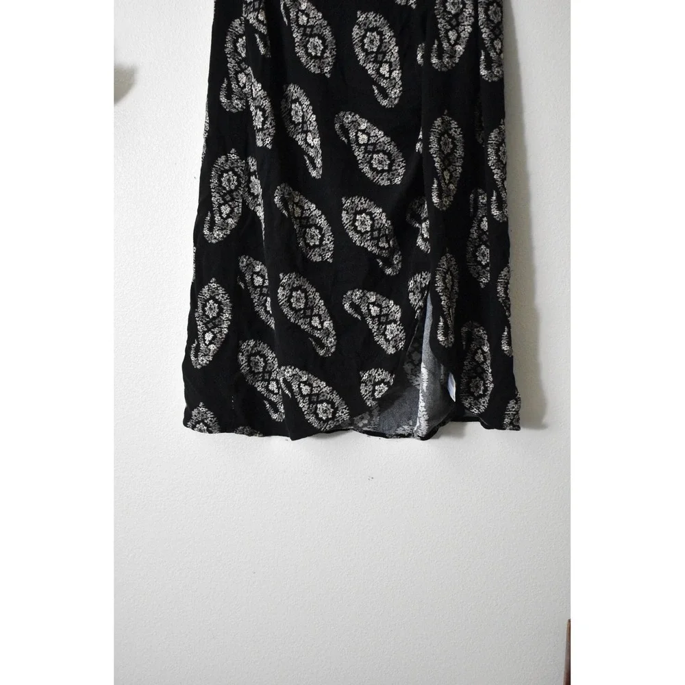 Knox Rose Black White Paisley Print Midi Skirt Elastic Waist Side Slit Medium - Picture 3 of 6